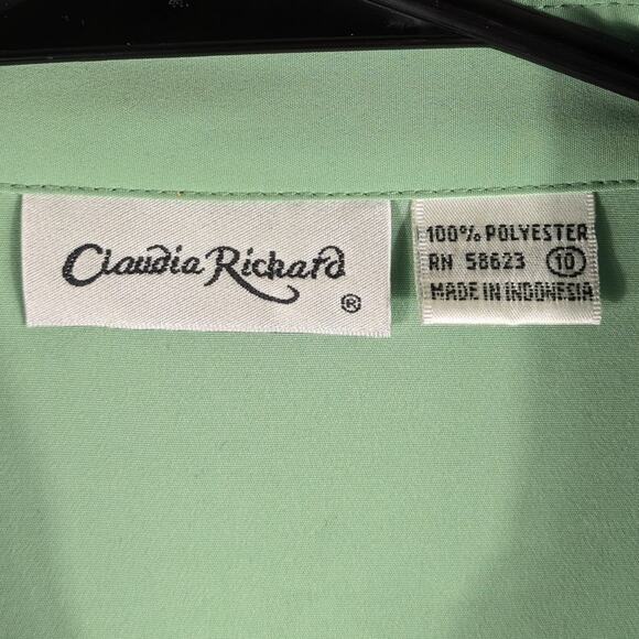 Claudia Richard Blouse Women 10 Mint Green Pintuck Lace Long Sleeve Button Front - Picture 2 of 3